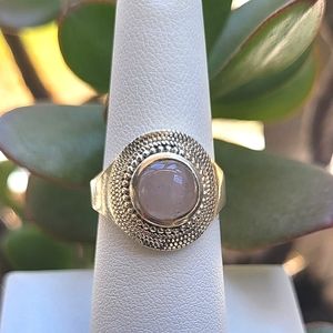 Rose Quartz Gemstone 925 Sterling Silver Design Ring Size 7
